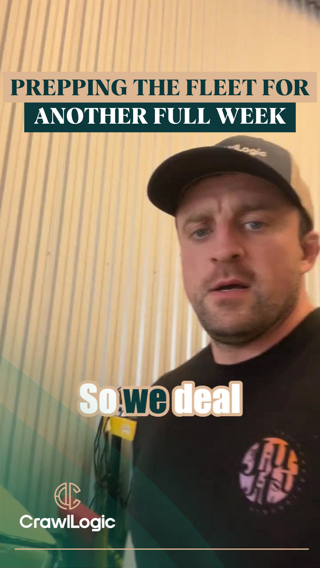 Man in a cap and black shirt talking, text: