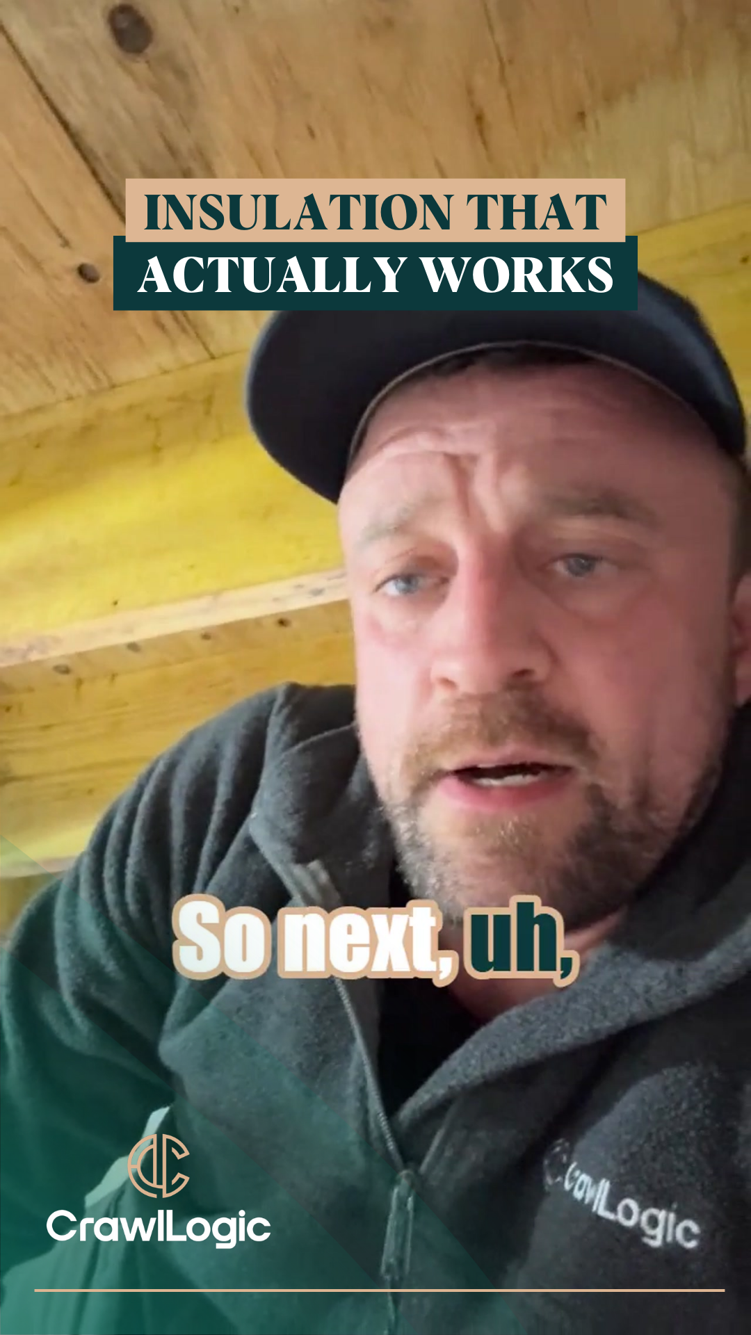 Man in a dark cap and jacket speaks, text overlay says 