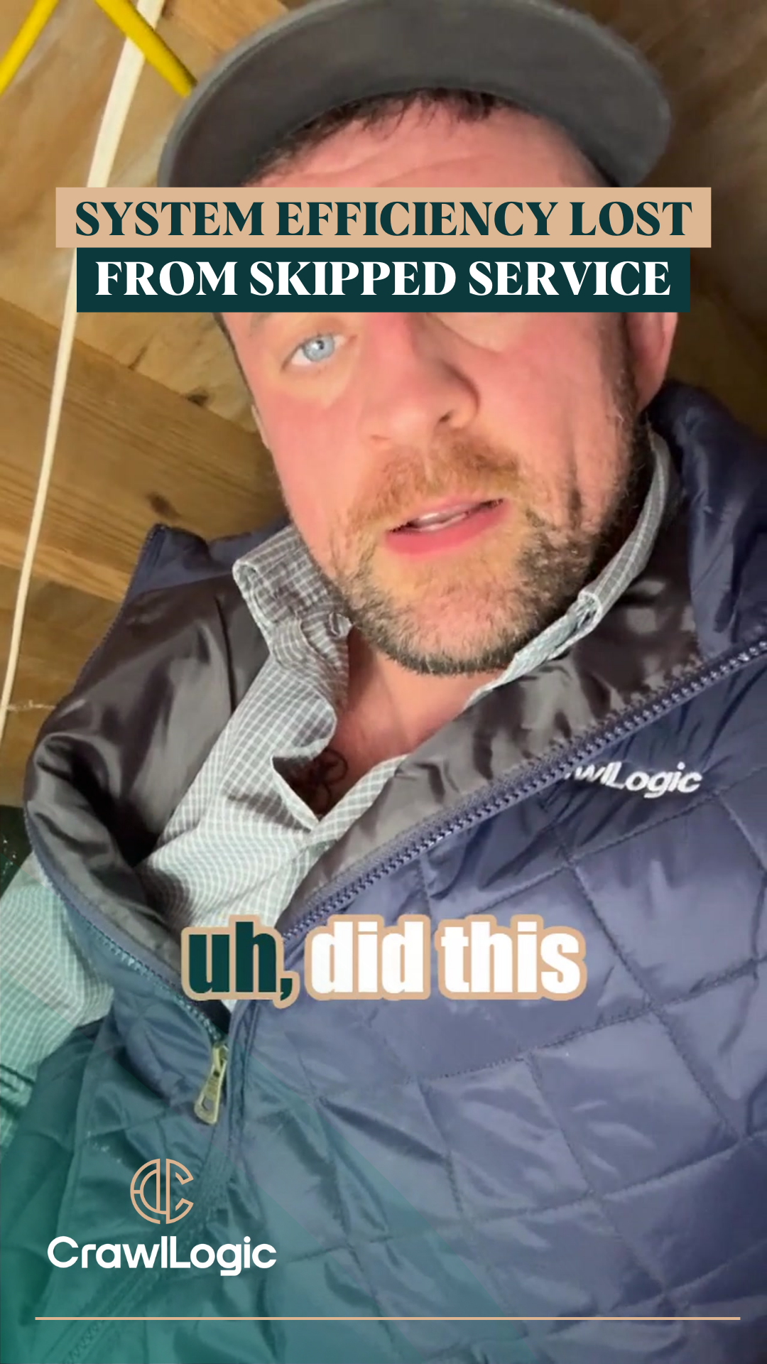 Man in an attic, text overlay: