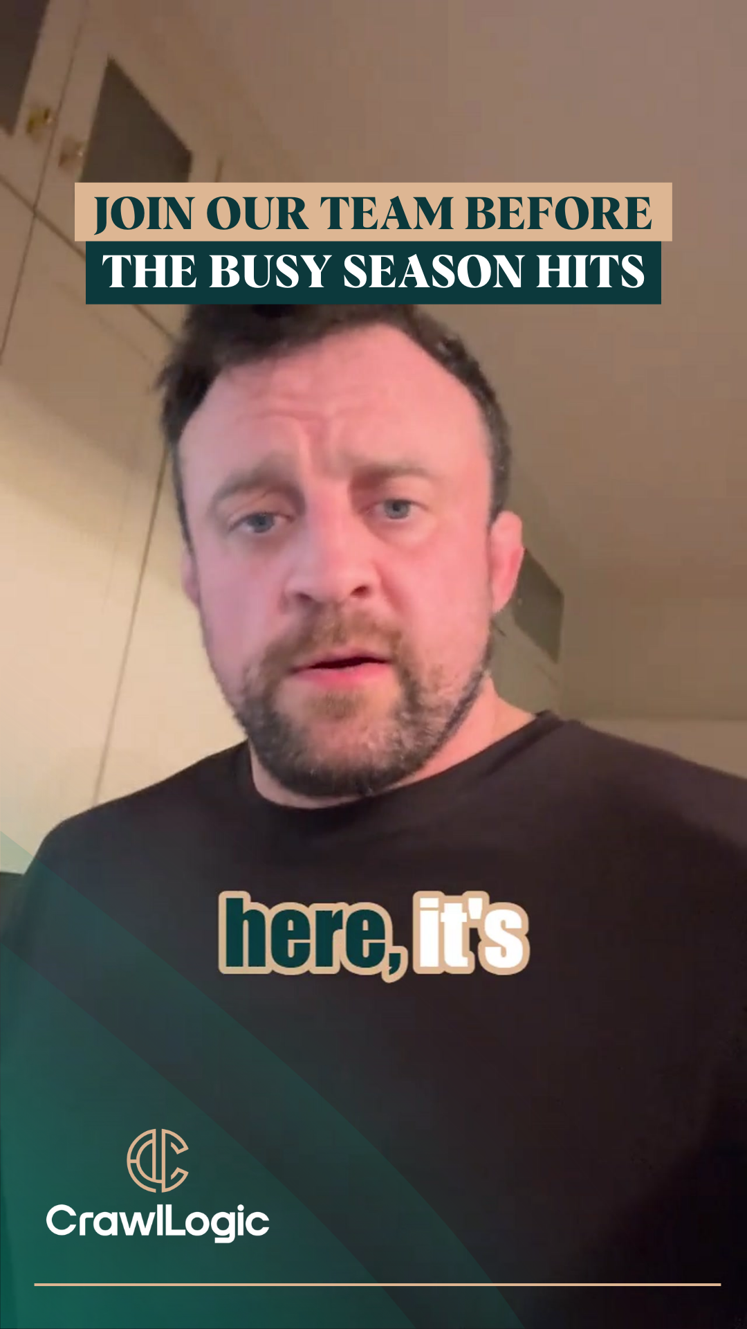 Man speaking, with text overlay: