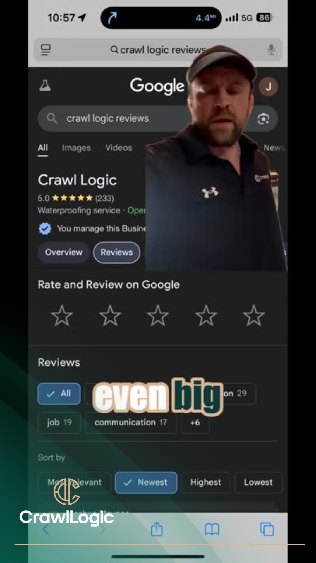 A man is standing in front of a google page.