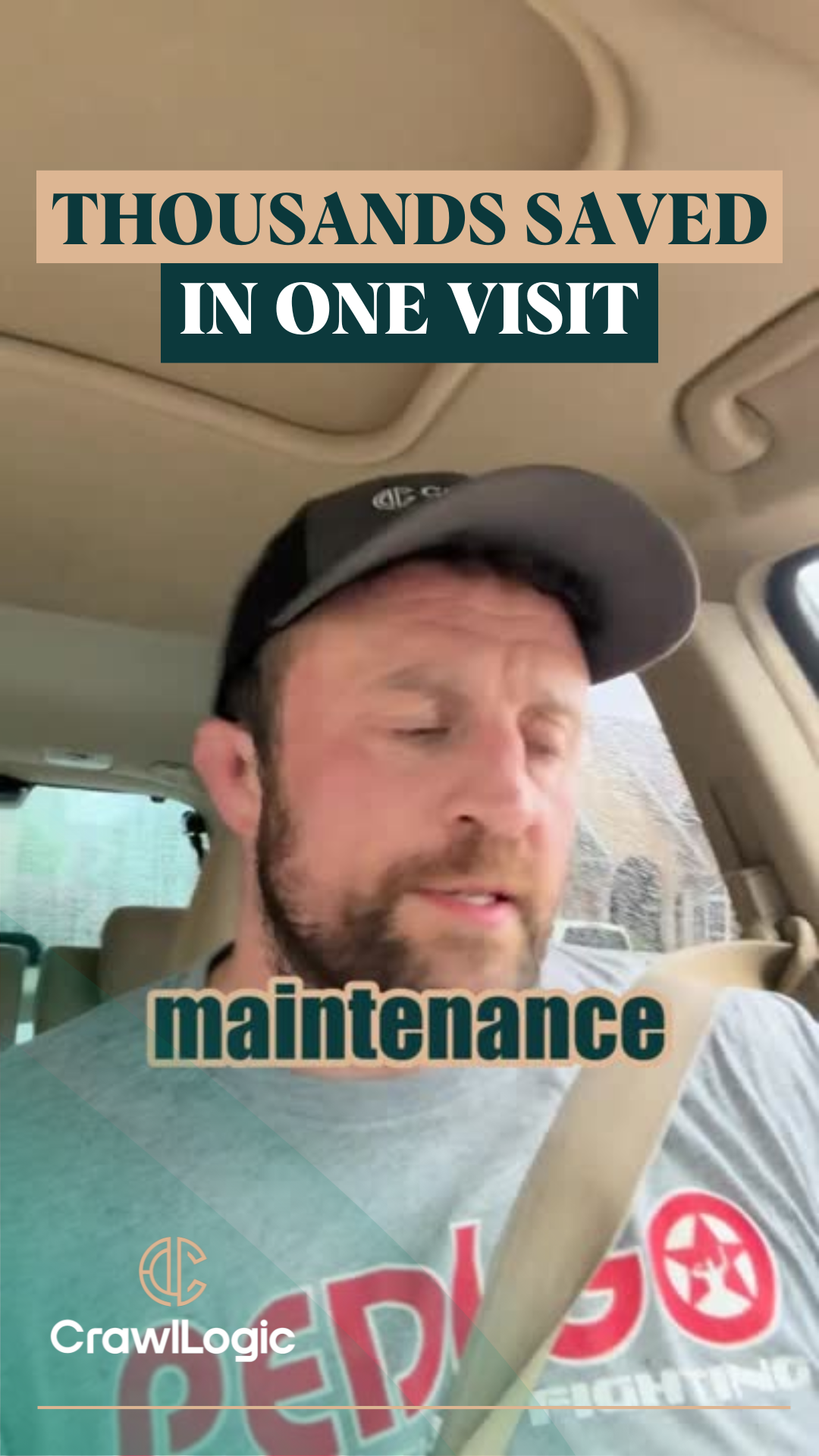 A man is sitting in a car talking about maintenance.