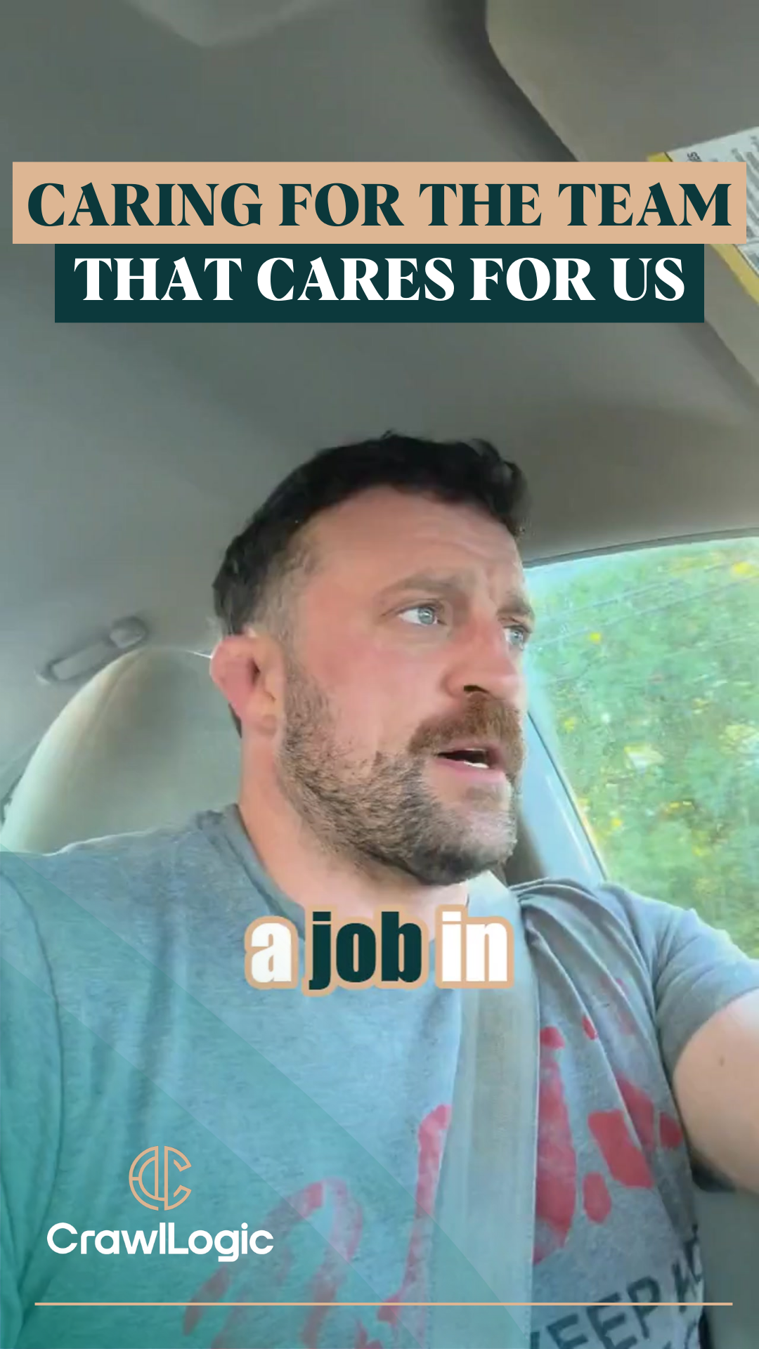 Man in car, text: 