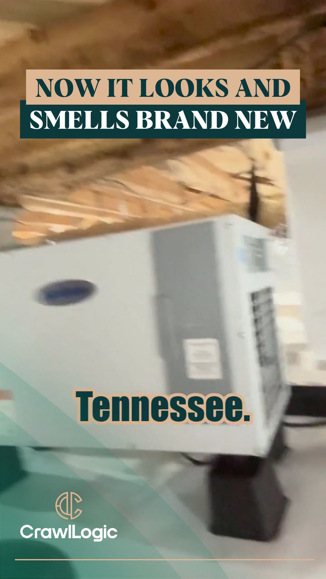Dehumidifier in crawl space, text 
