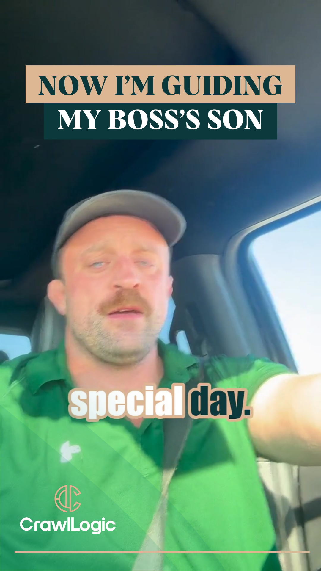 Man in a green shirt and cap says 