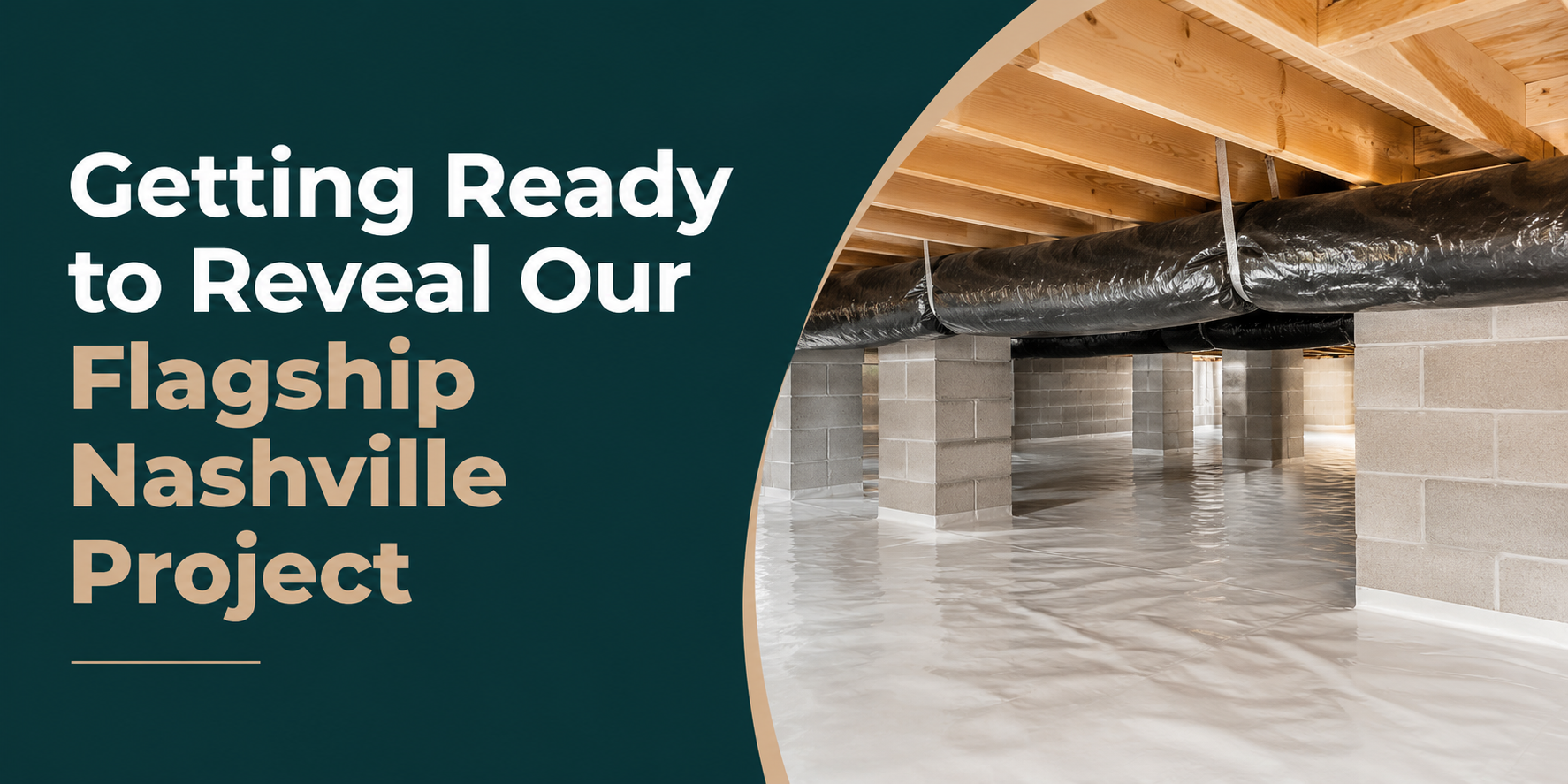 Nashville project teaser with exposed wood beams and text: “Getting Ready to Reveal Our Flashy Nashville Project”