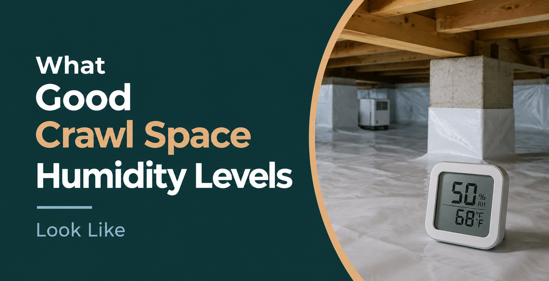 What good crawl space humidity levels look like, with a hygrometer reading 50% in a crawl space