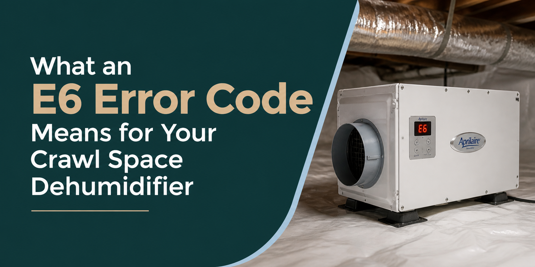 Graphic about E6 error code for a crawl space dehumidifier, with unit and ducting shown
