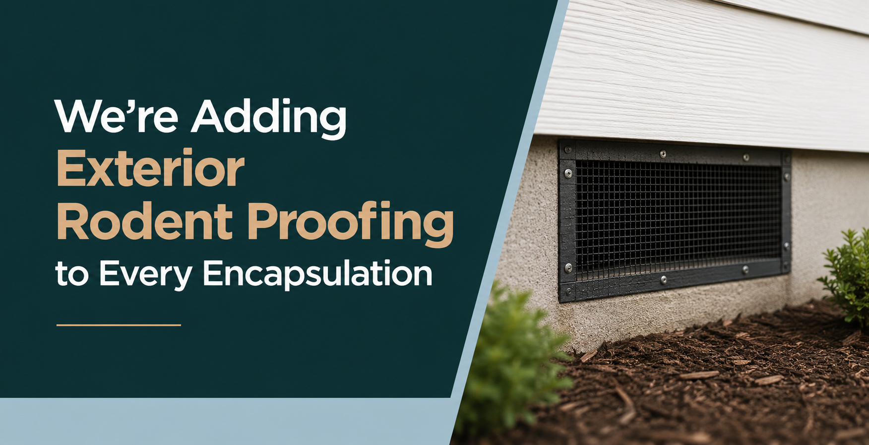 Text about adding exterior rodent proofing beside a house vent screened with black mesh