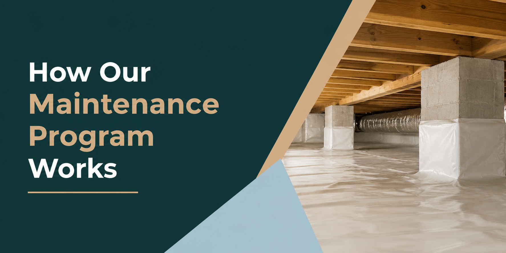 Maintenance program banner showing an underground parking garage with text on a teal background.