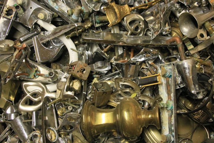 Close-up picture of brass for recycling.