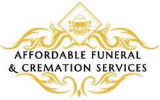 Gold logo for "Affordable Funeral & Cremation Services." Decorative elements surround the text.