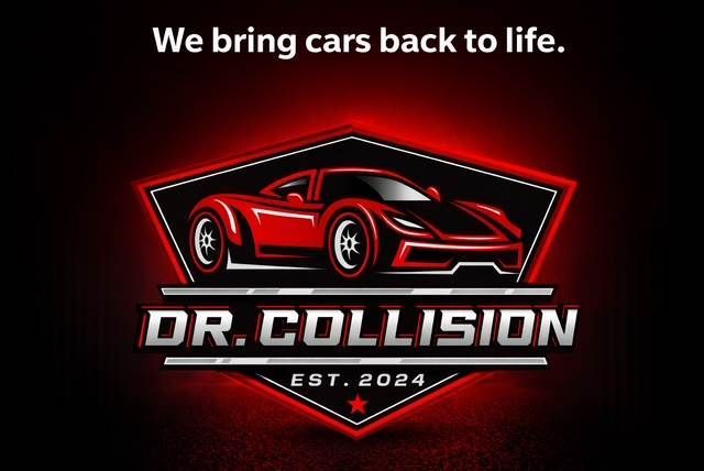 Logo for Dr. Collision. Red sports car inside a red, black, and white hexagonal frame. Text: Dr. Collision, Est. 2024.