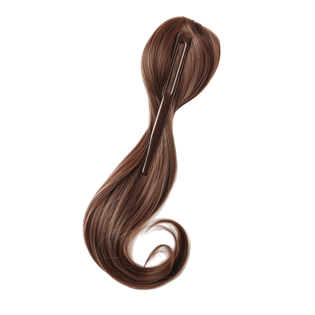 Brown hair with a comb, styled into a wavy shape.