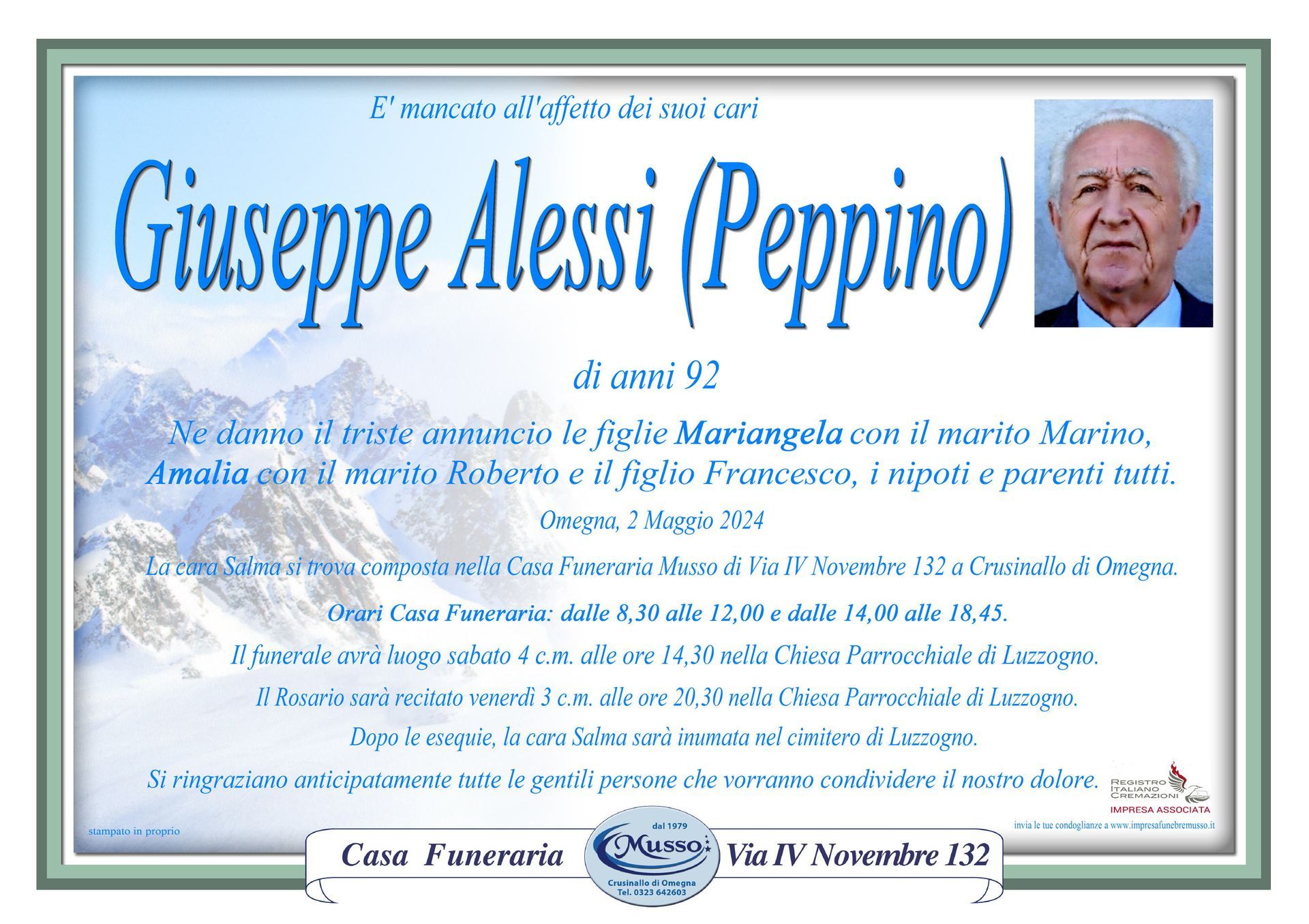 necrologio Giuseppe Alessi (Peppino)