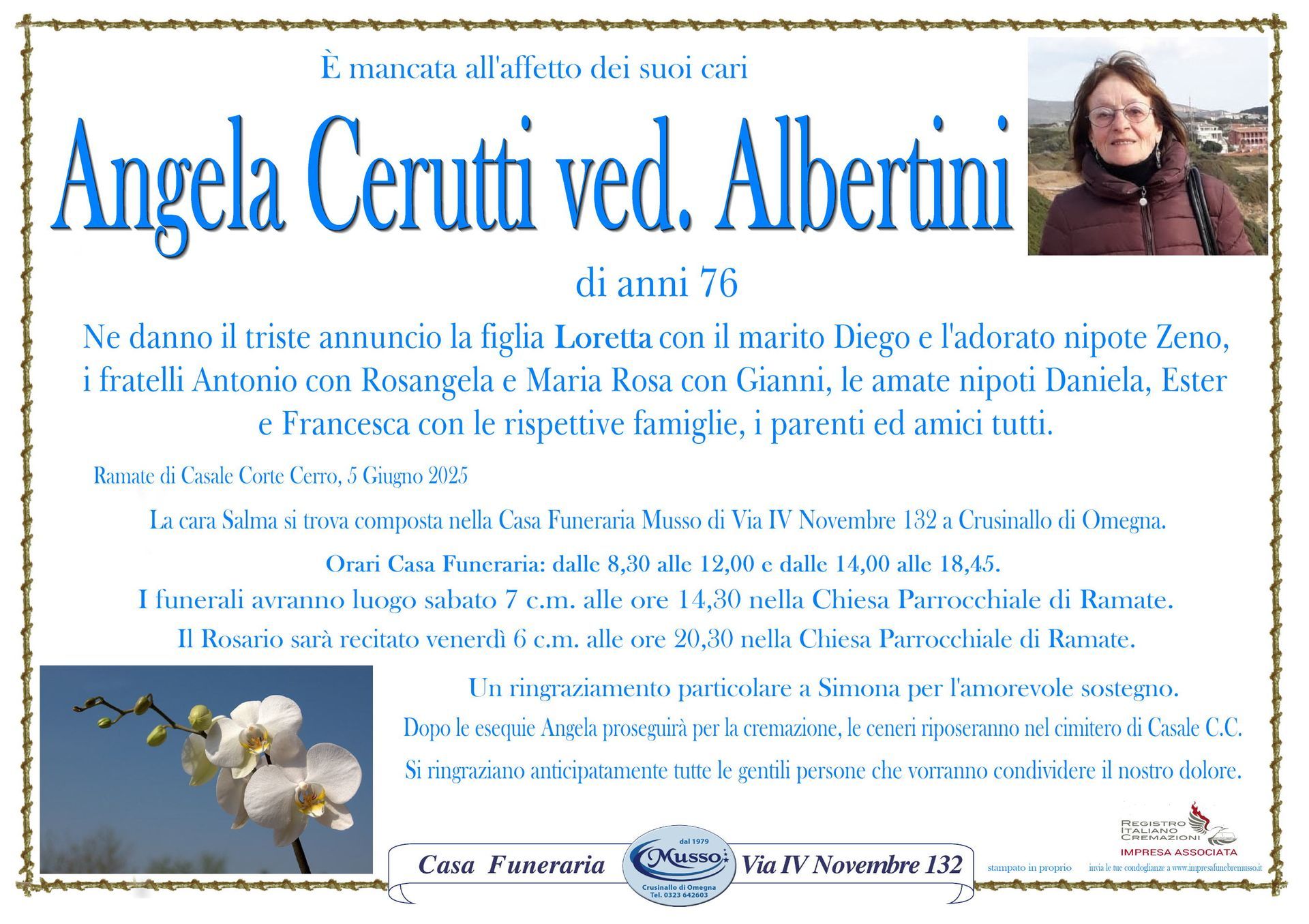 necrologio Angela Cerutti ved. Albertini