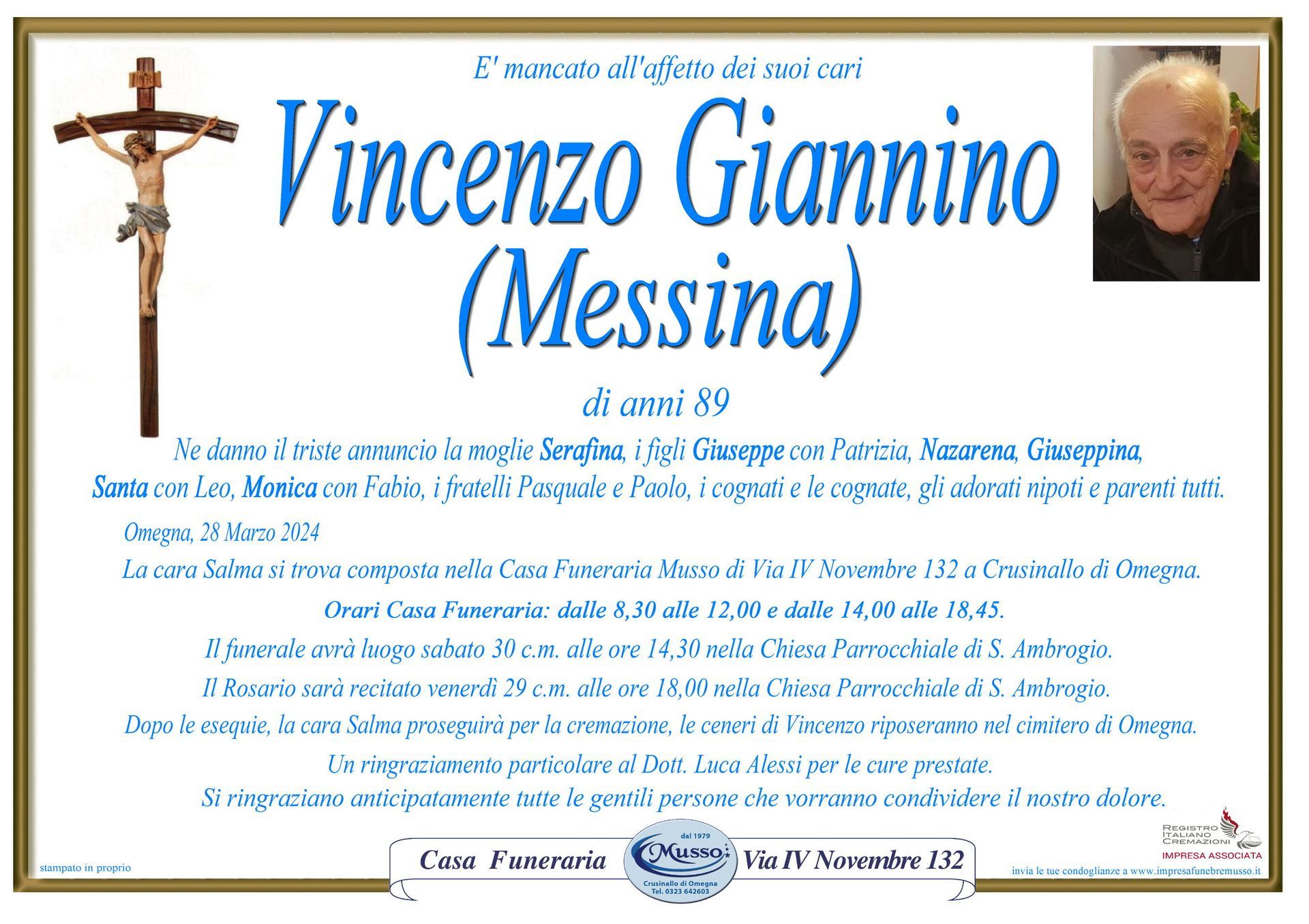 necrologio Vincenzo Giannino (Messina)