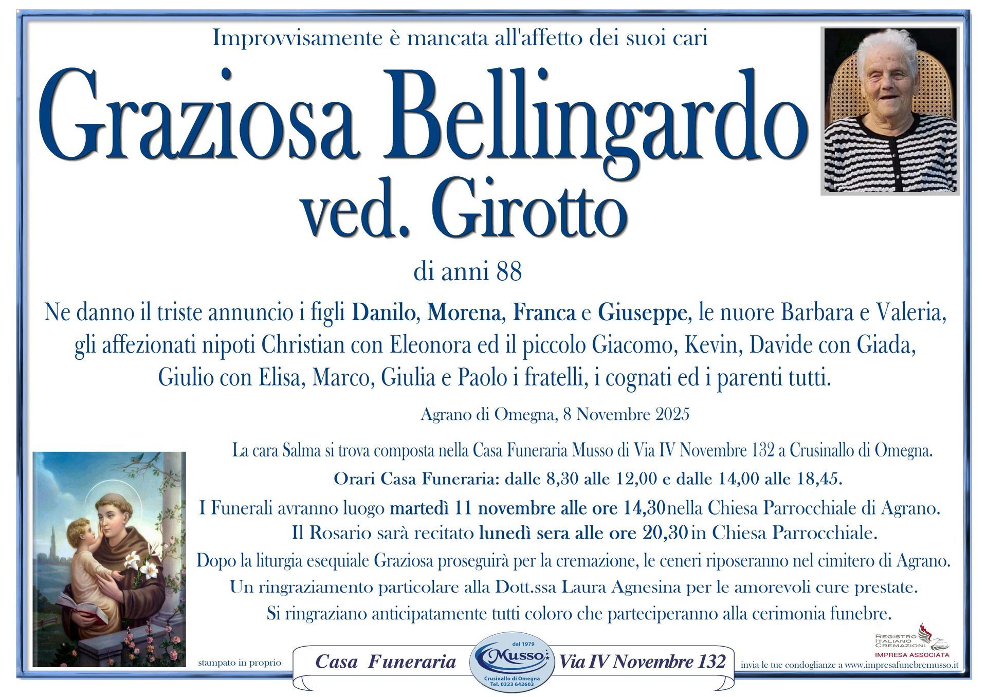 necrologio Graziosa Bellingardo ved. Girotto