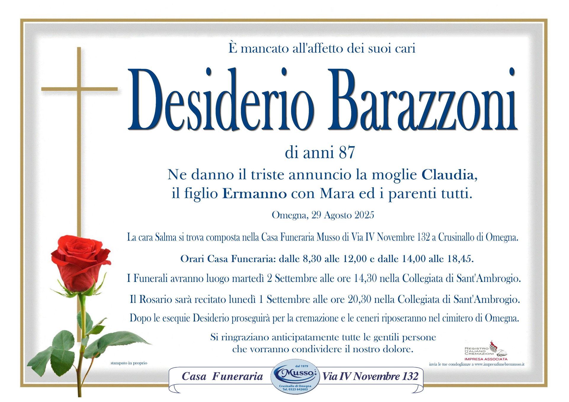 necrologio Desiderio Barazzoni