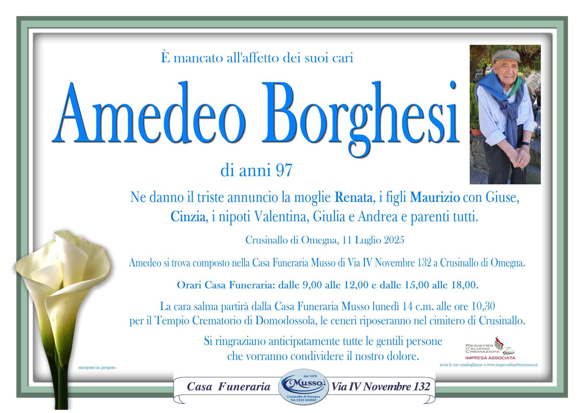 necrologio Amedeo Borghesi