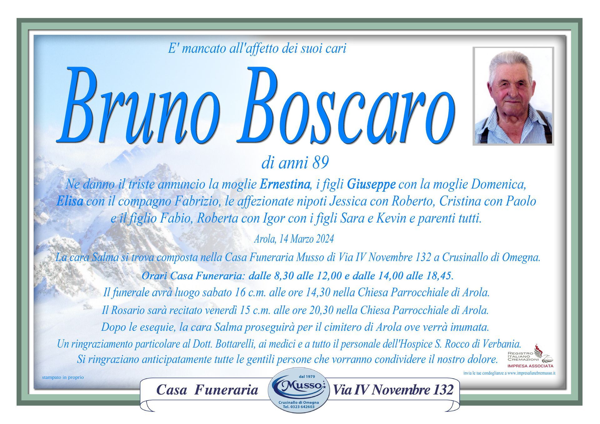 necrologio Bruno Boscaro
