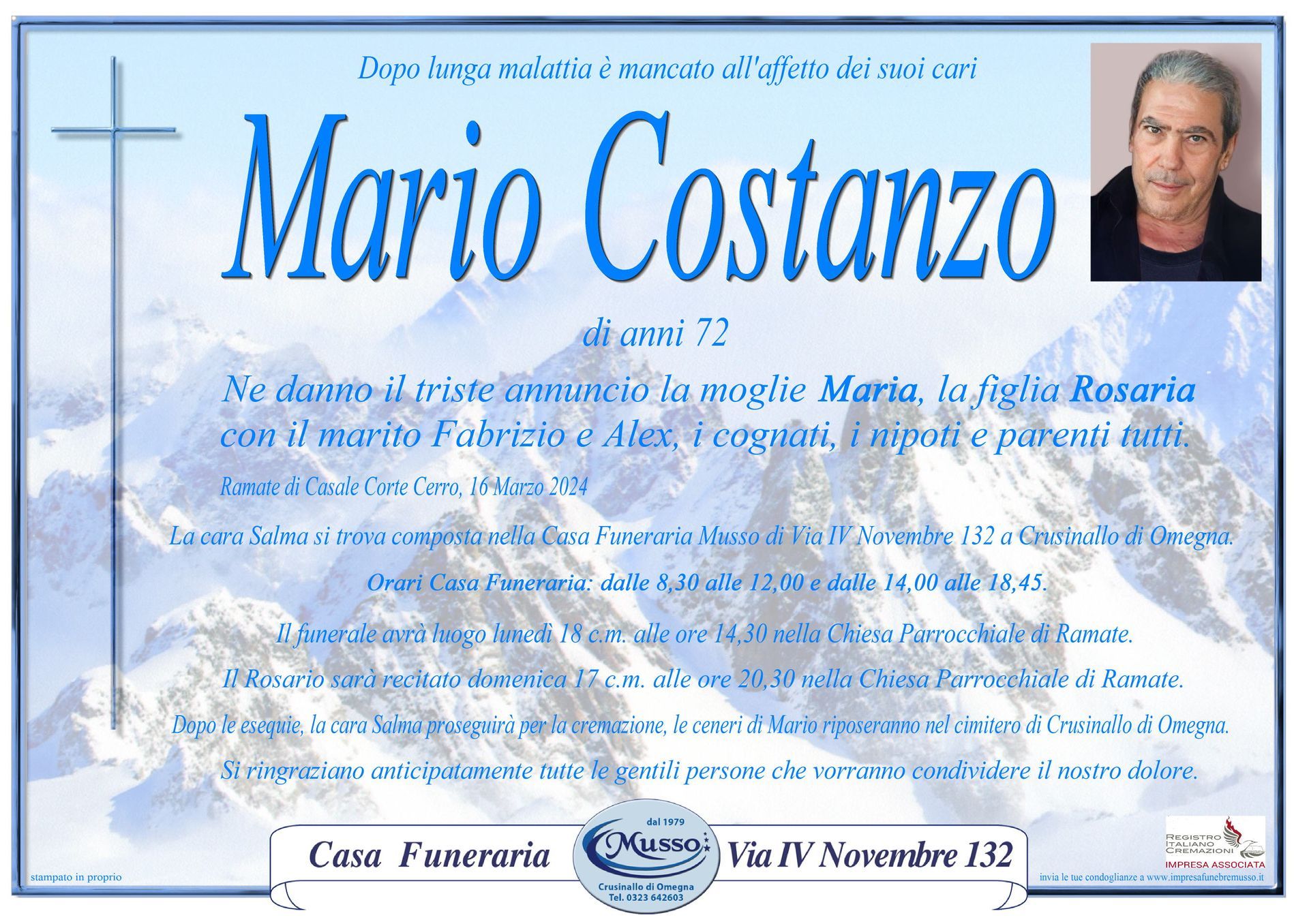 necrologio Mario Costanzo