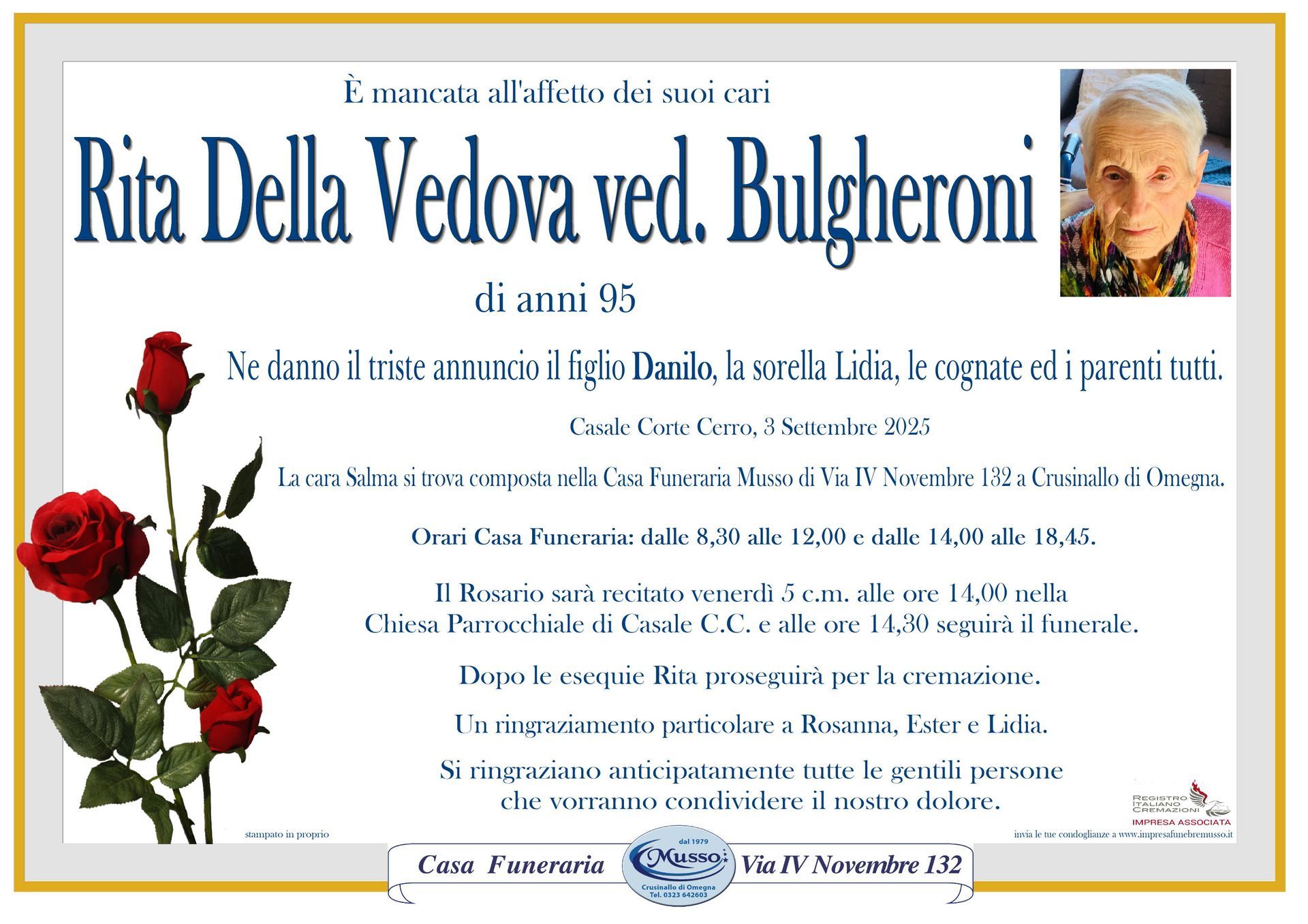 necrologio Rita Della Veova ved. Bulgheroni