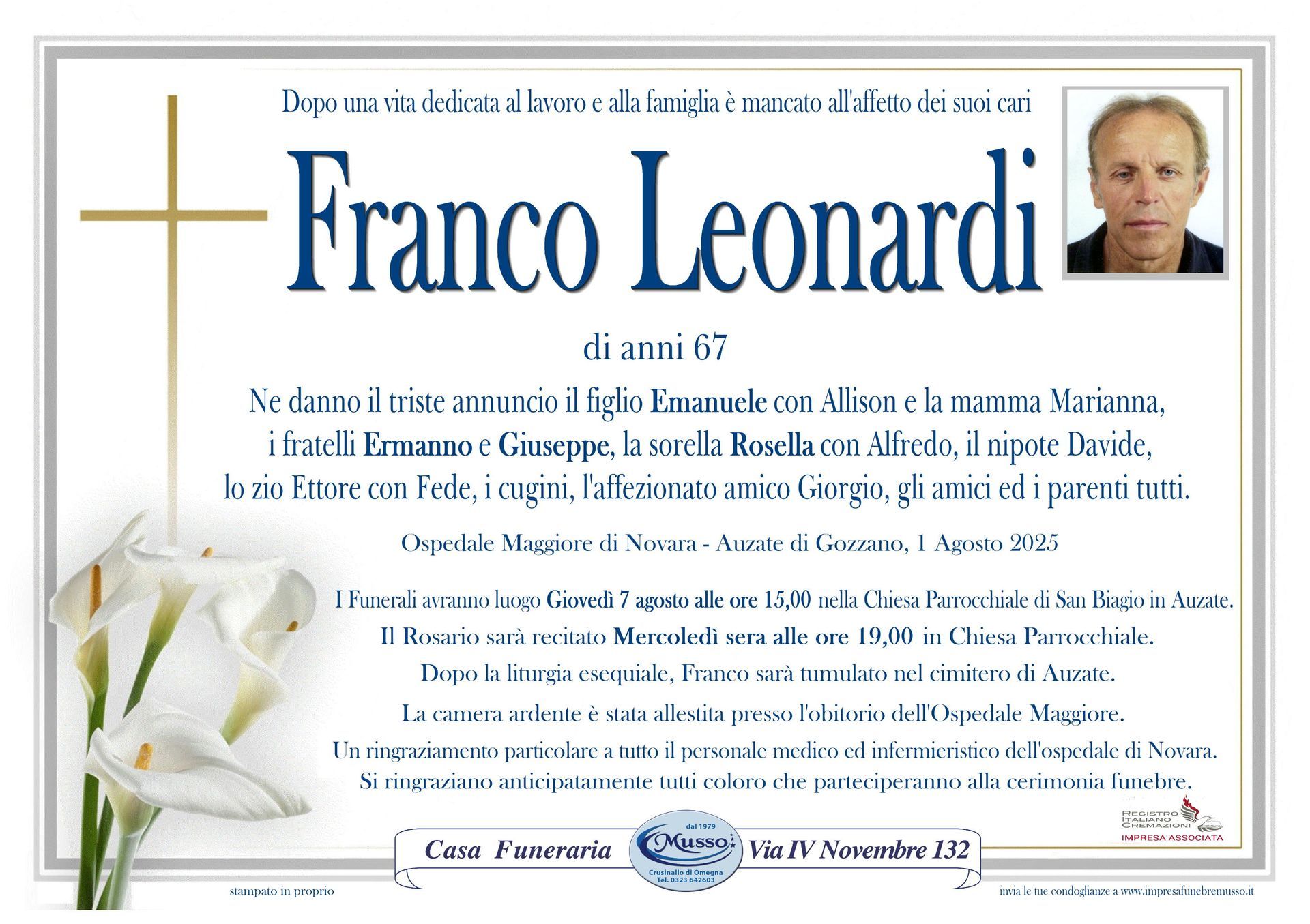 necrologio Franco Leonardi
