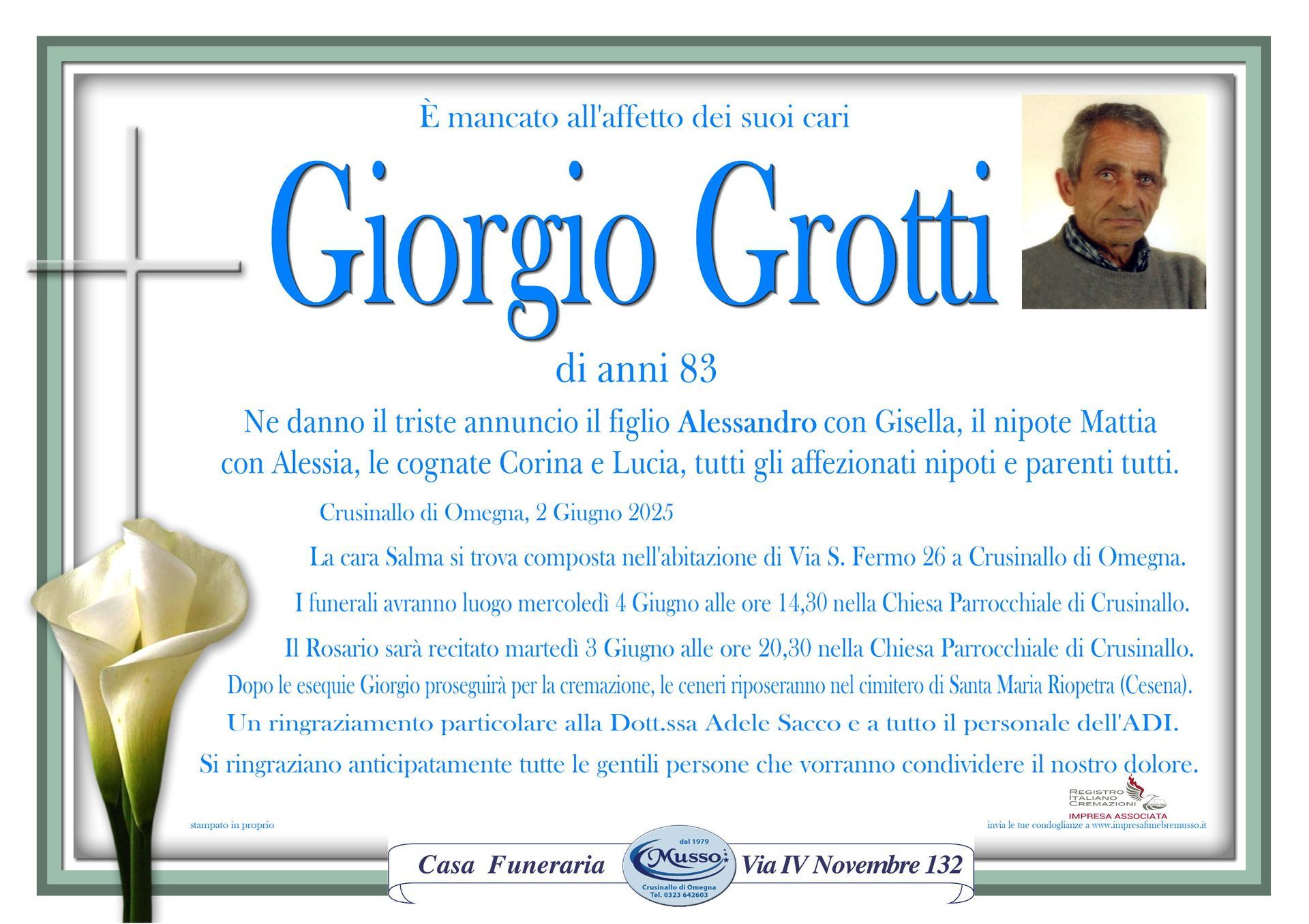 necrologio Giorgio Grotti