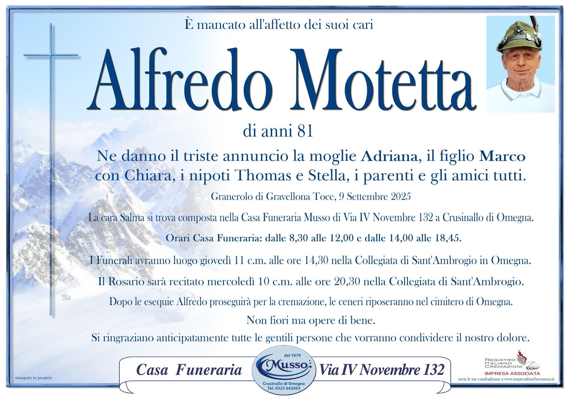 necrologio Alfredo Motetta