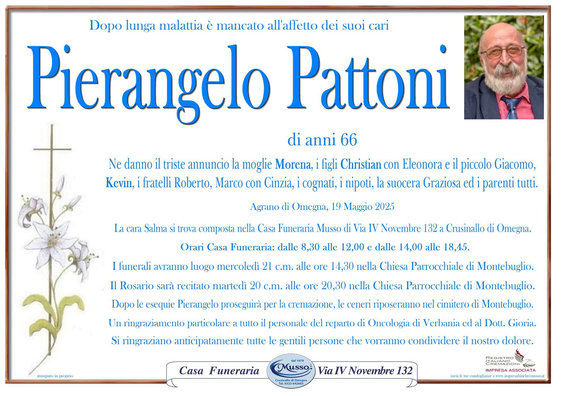 necrologio Pattoni Pierangelo