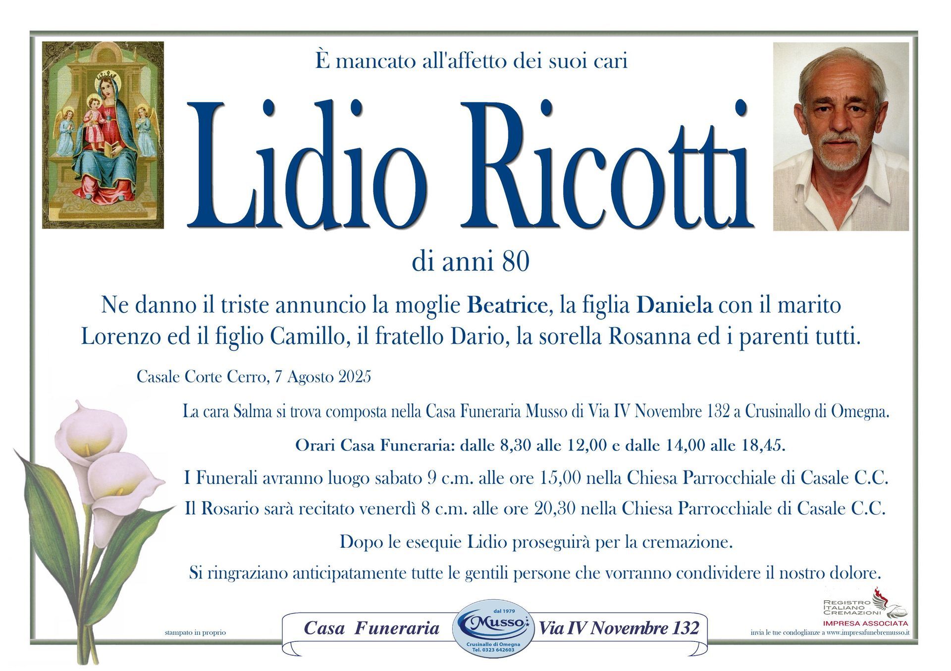 necrologio Lidio Ricotti 