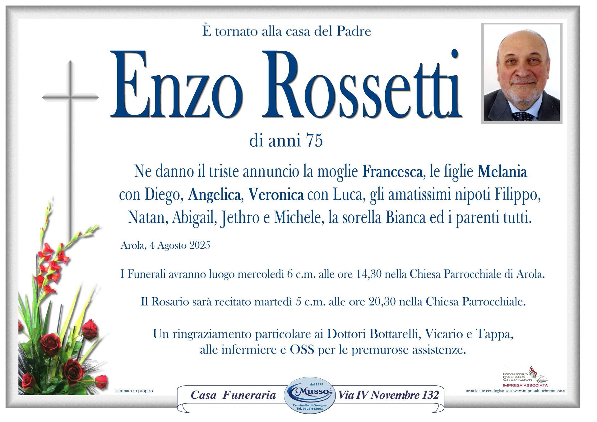 necrologio Rossetti Enzo