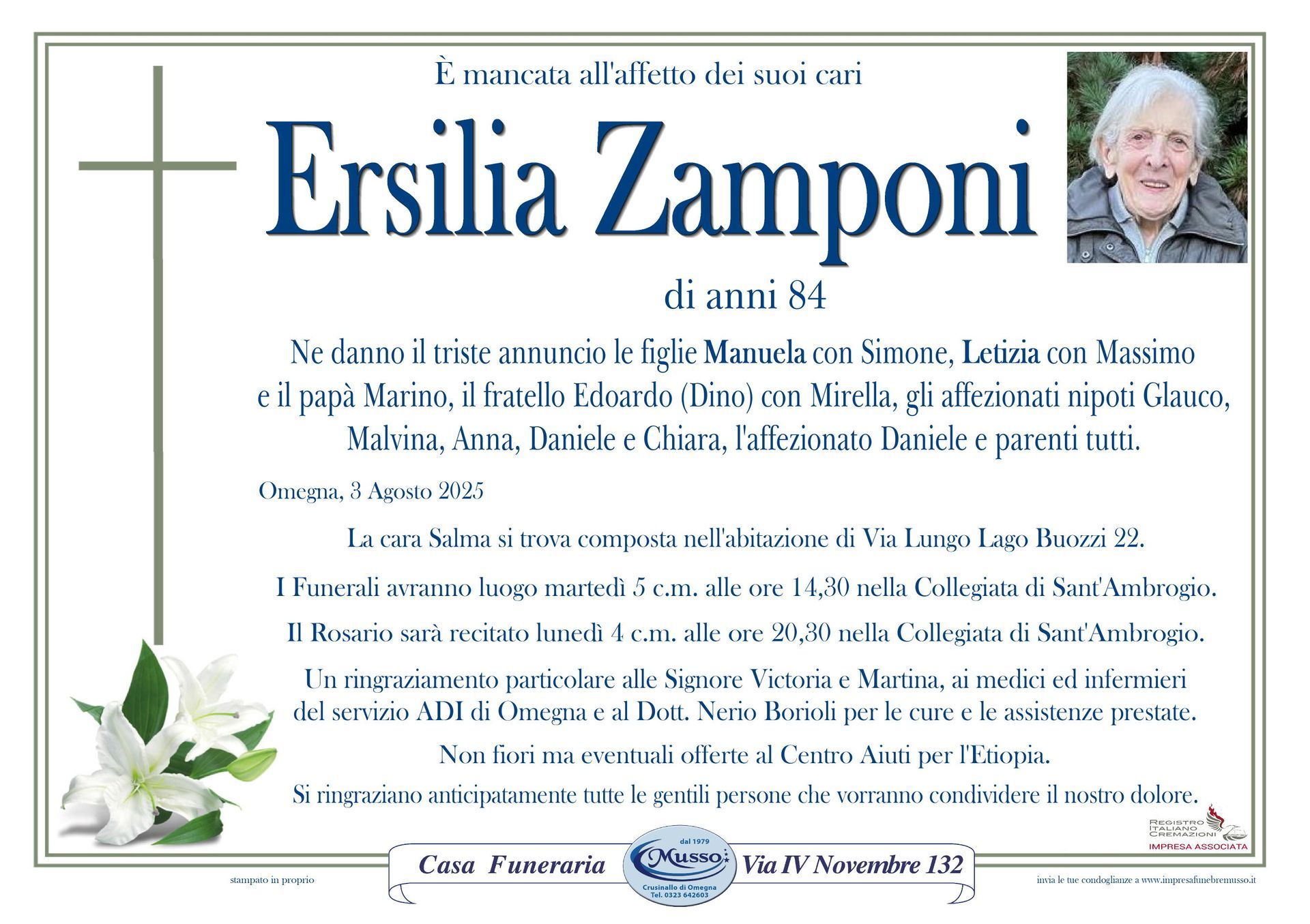 necrologio Ersilia Zamponi