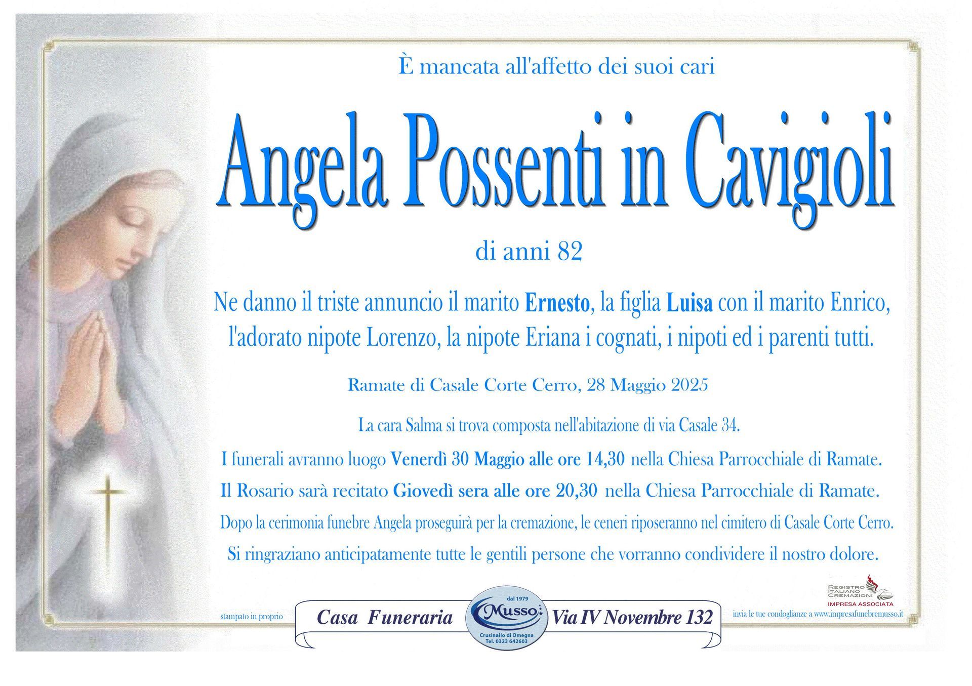 necrologio Possenti Angela in Cavigioli