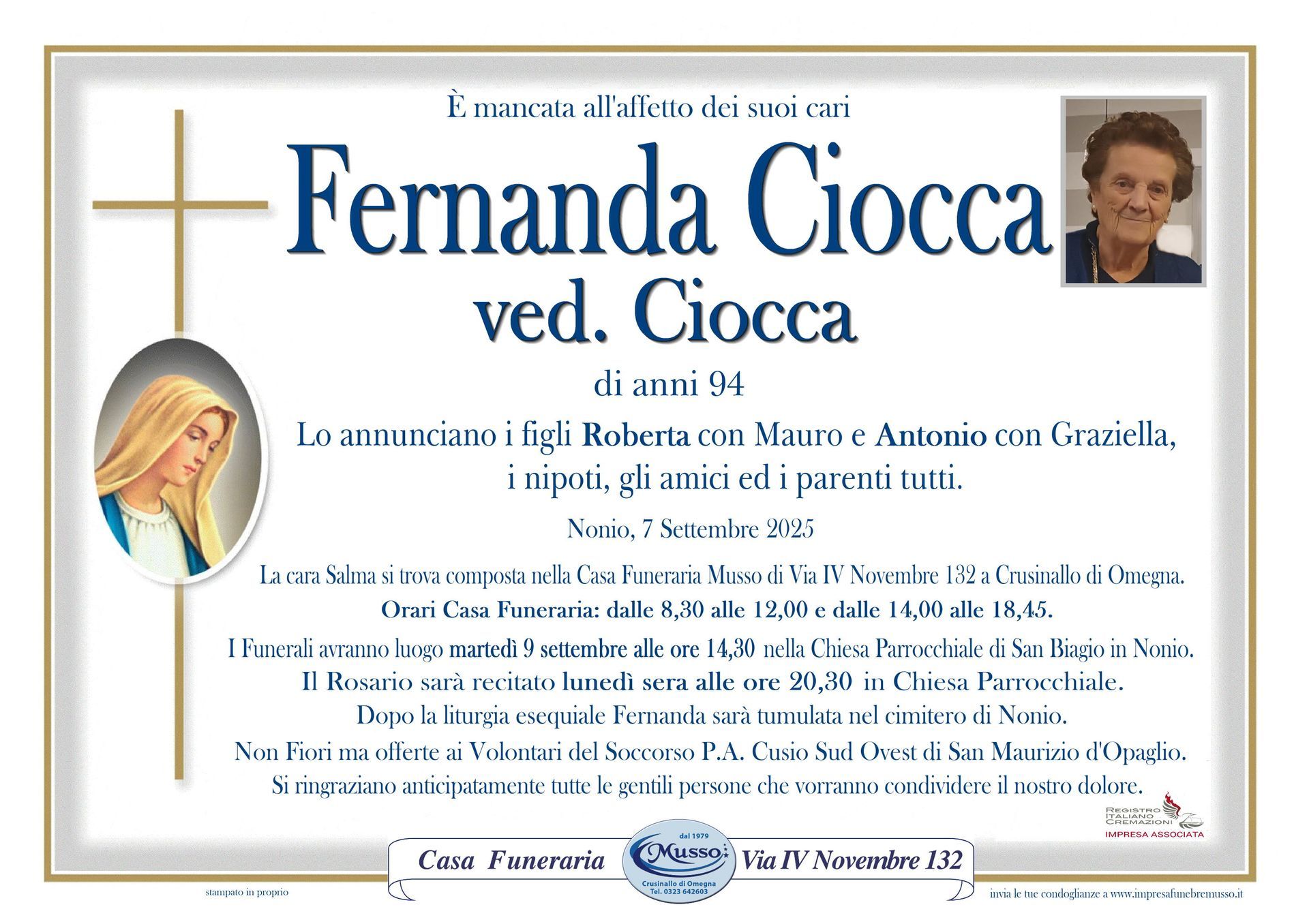 necrologio Ciocca Fernanda                      ved. Ciocca