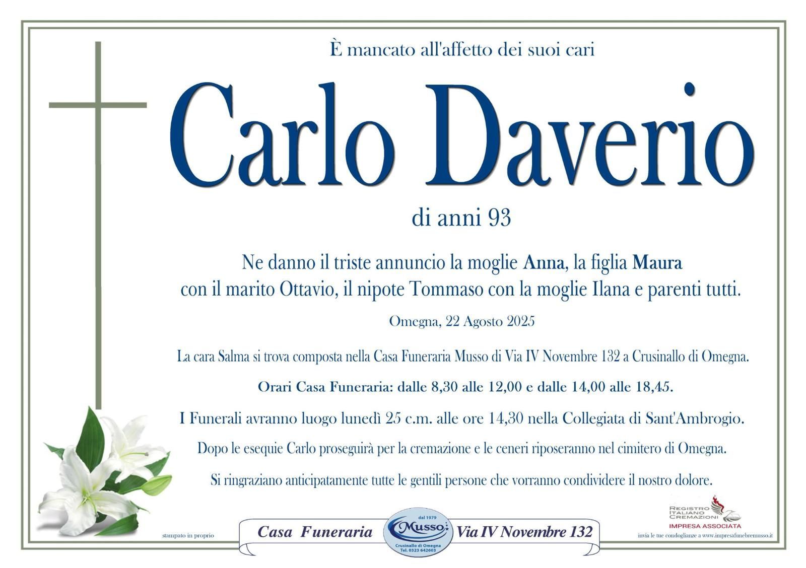 necrologio Carlo Daverio