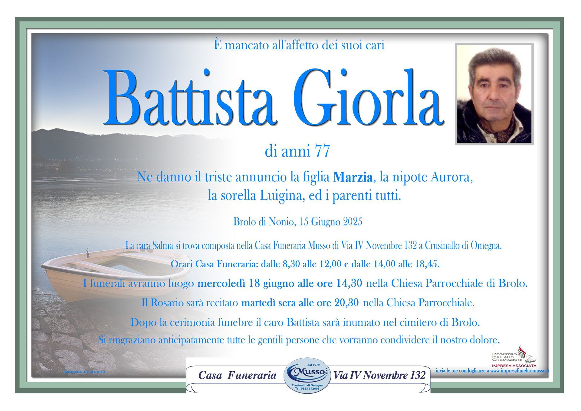 necrologio Giorla Battista