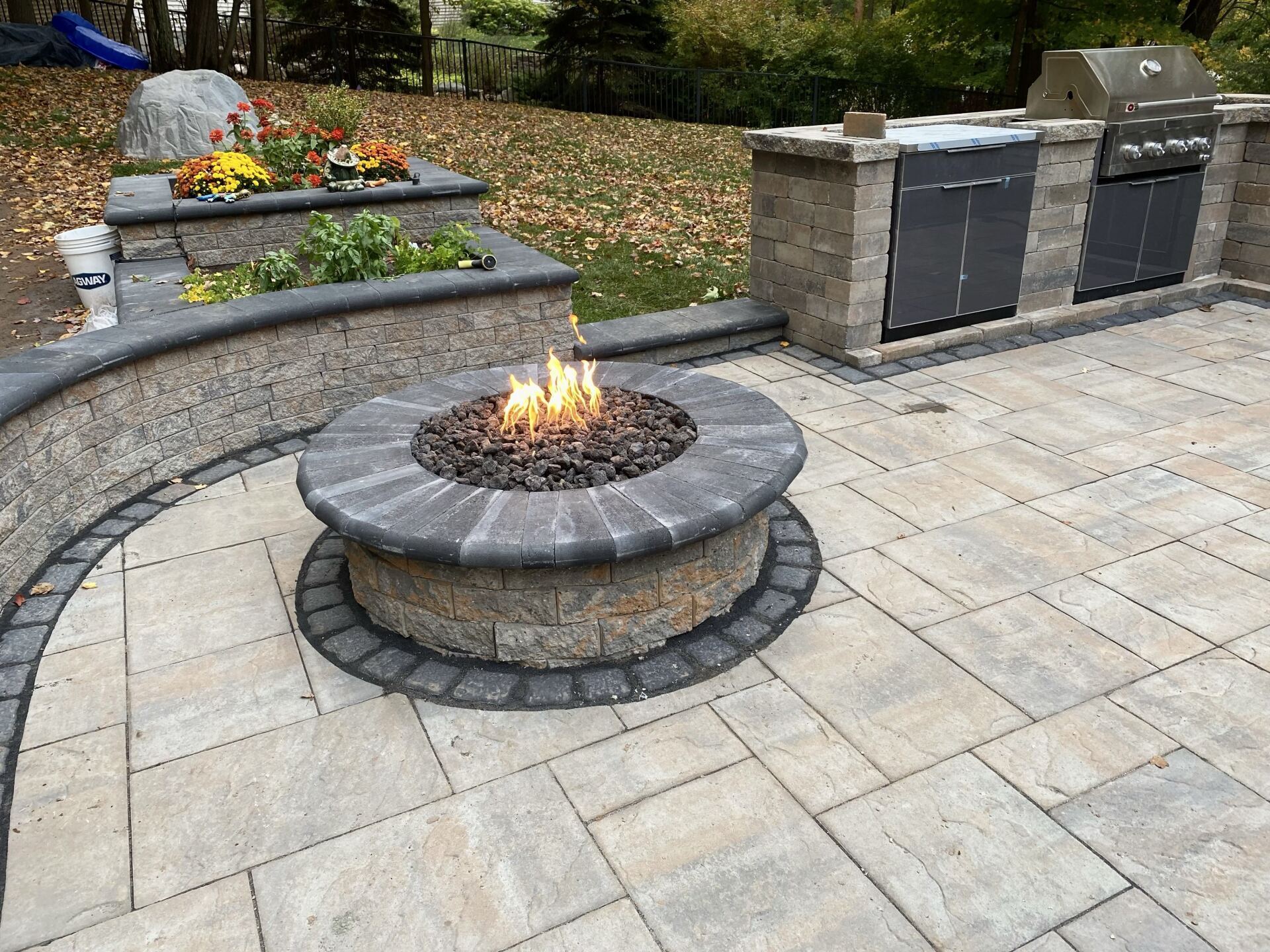 Stone patio with stone fire pit s in Manchester CT