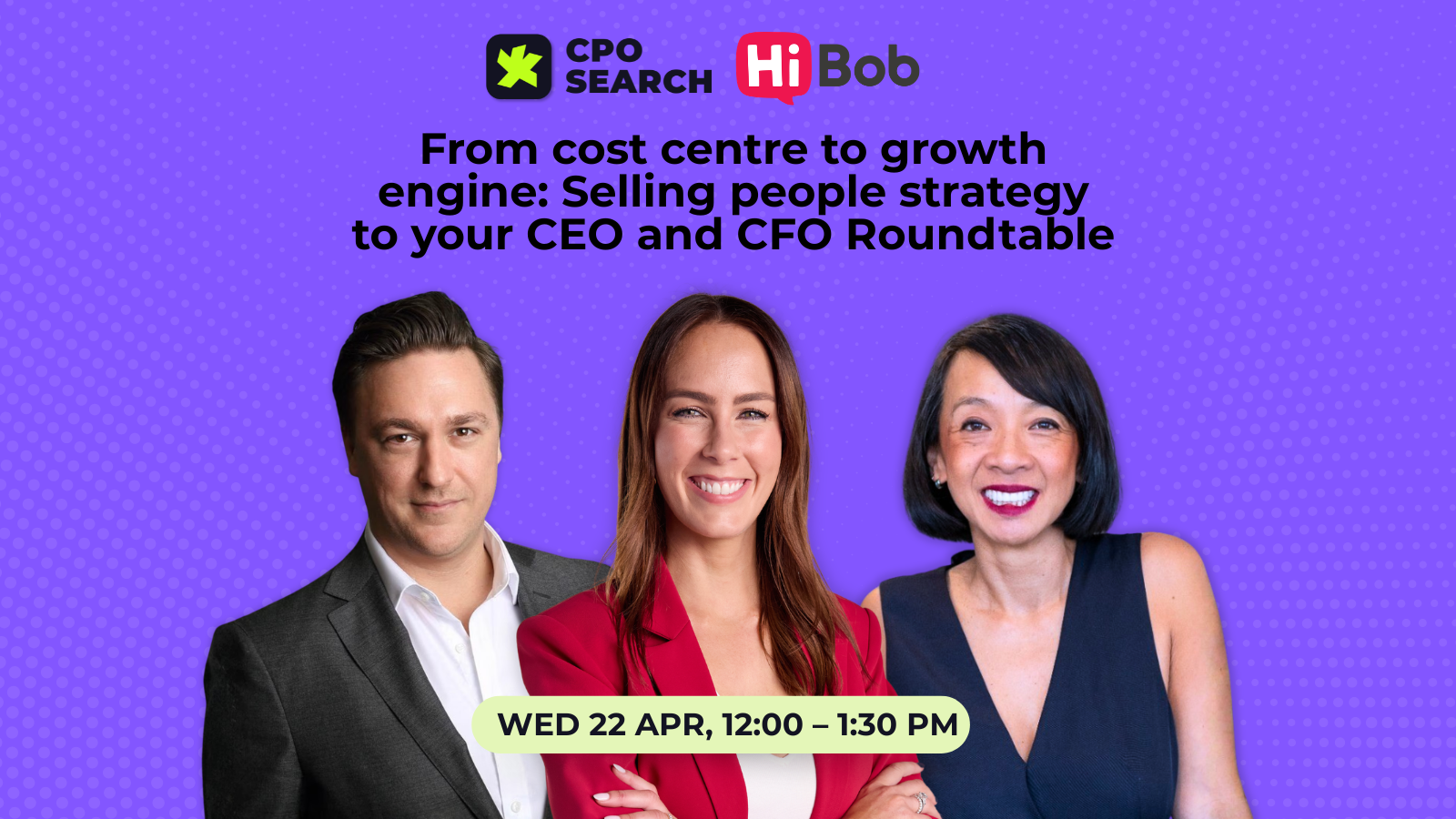 Panel discussion: AI & Data Security. Three women in front of a purple backdrop. Date & time displayed at the bottom.