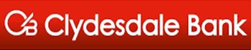 Logo of Clydesdale Bank on a red gradient background.
