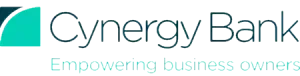 Cynergy Bank logo: teal and navy abstract shape next to 
