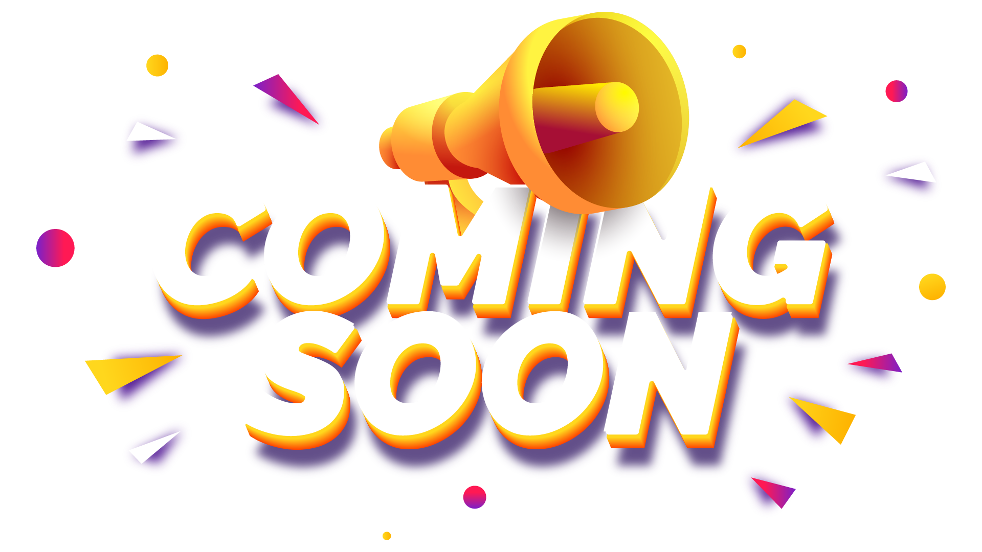 A megaphone is holding a sign that says `` coming soon ''.