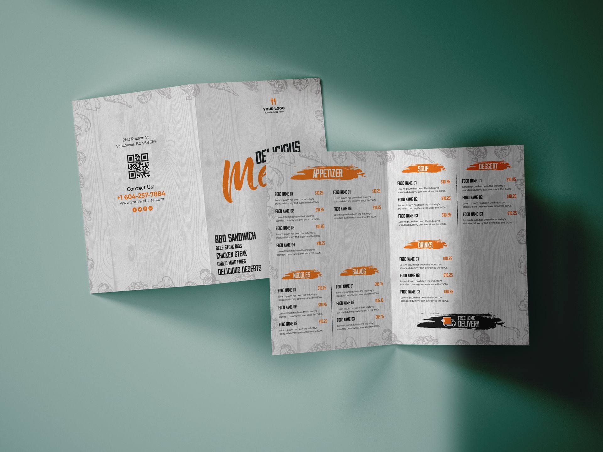 A menu is sitting on top of a green table.