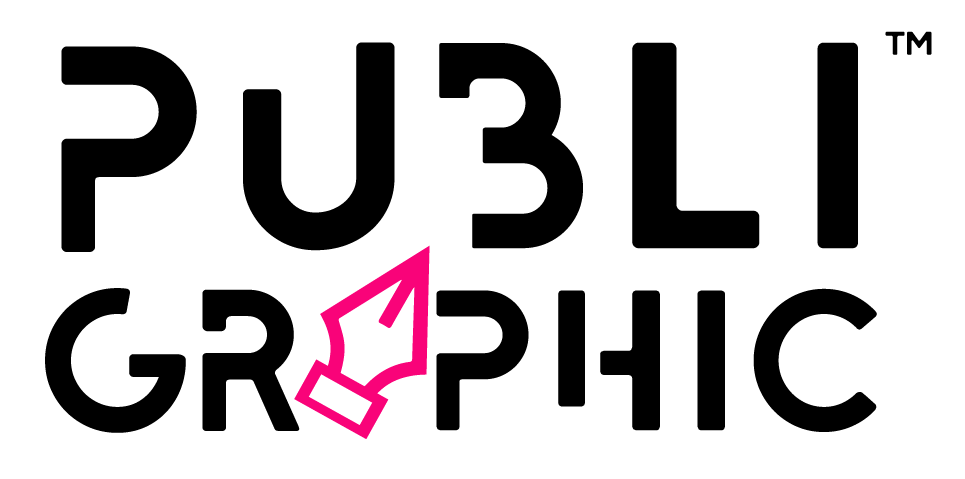 The logo for publi graphic is black and pink.