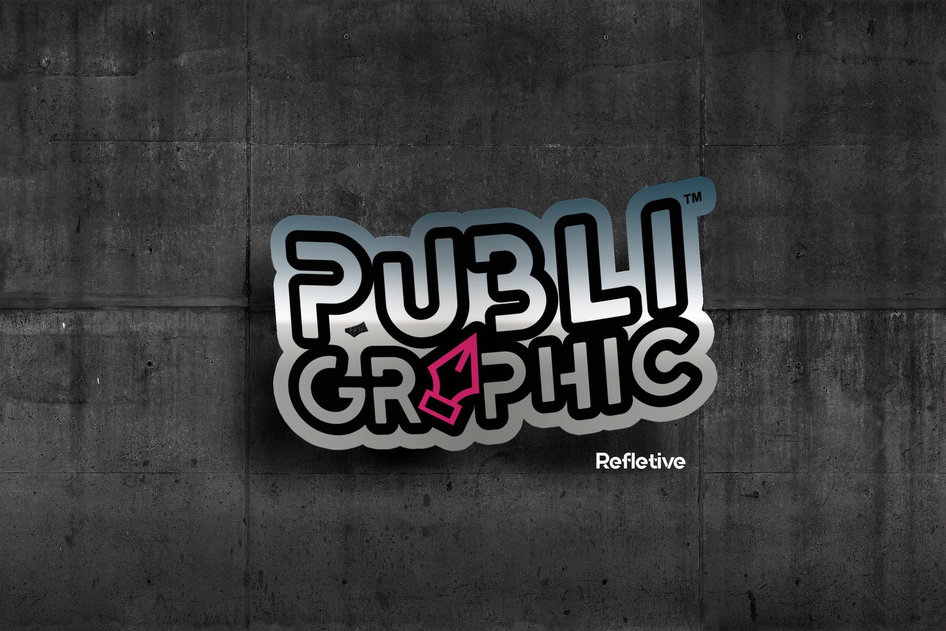 A sticker on a wall that says public graphic