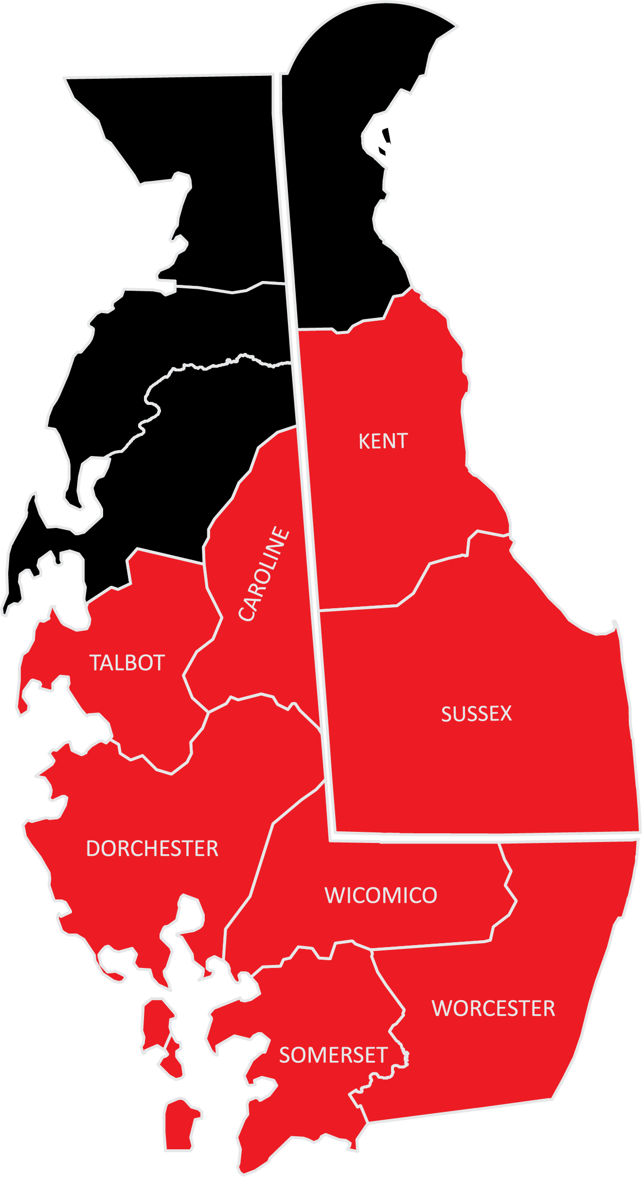 A red and black map of the united states