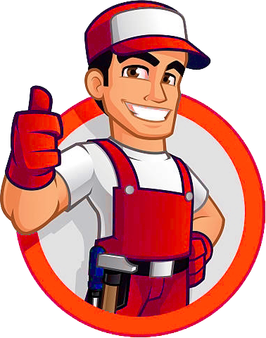 A cartoon illustration of a man in overalls and a hat giving a thumbs up.