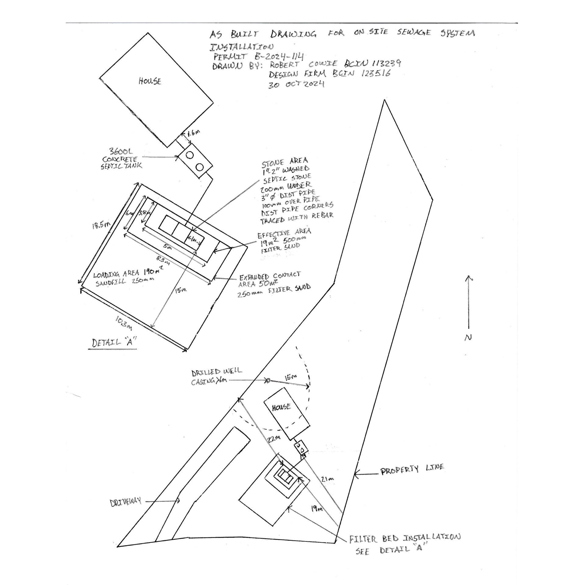 A black and white drawing of a house and a lot