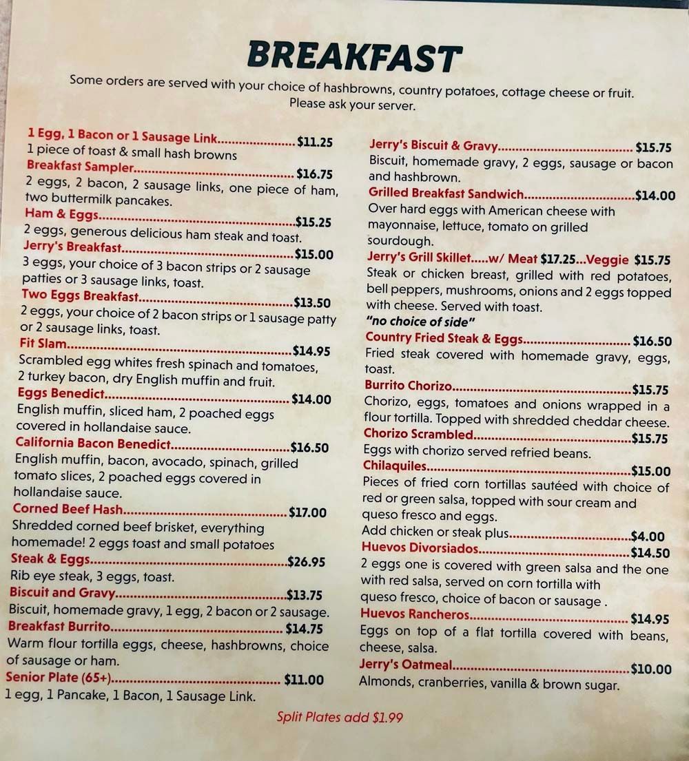 A menu for a restaurant that says breakfast on it